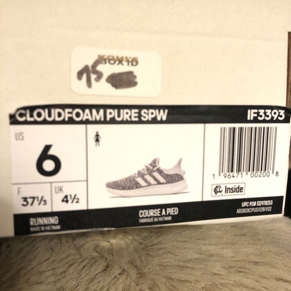 New adidas Women Ladies Sz 6 Cloud foam Pure Running Shoe, White/White/Black - Picture 6 of 8
